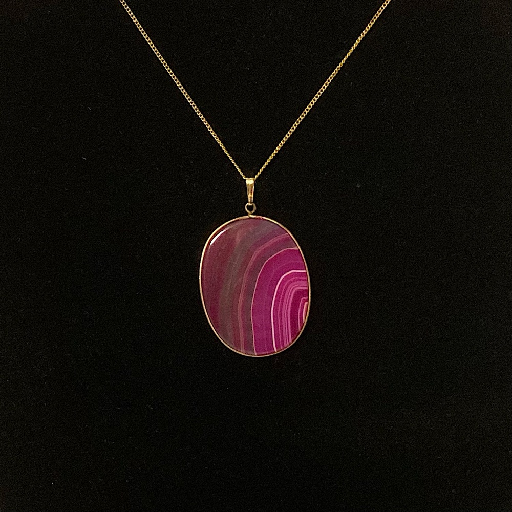 Handmade Pink Glass Pendant Necklace Gold Chain
